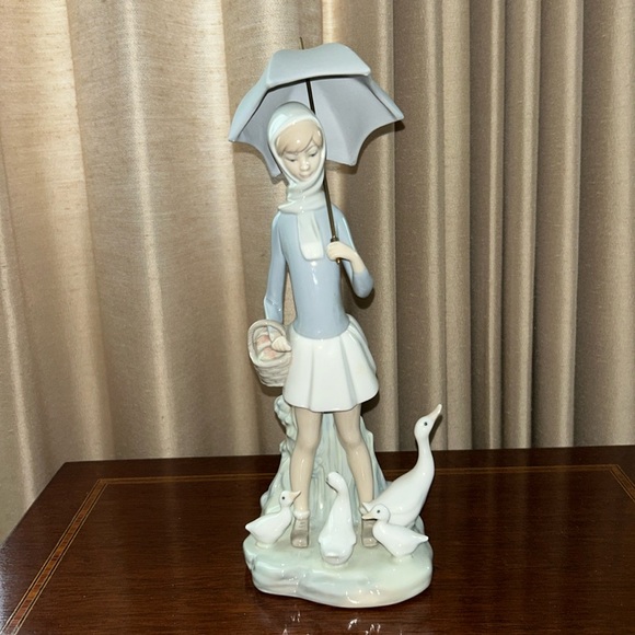 Lladro girl with umbrella and geese figurine - Picture 1 of 5